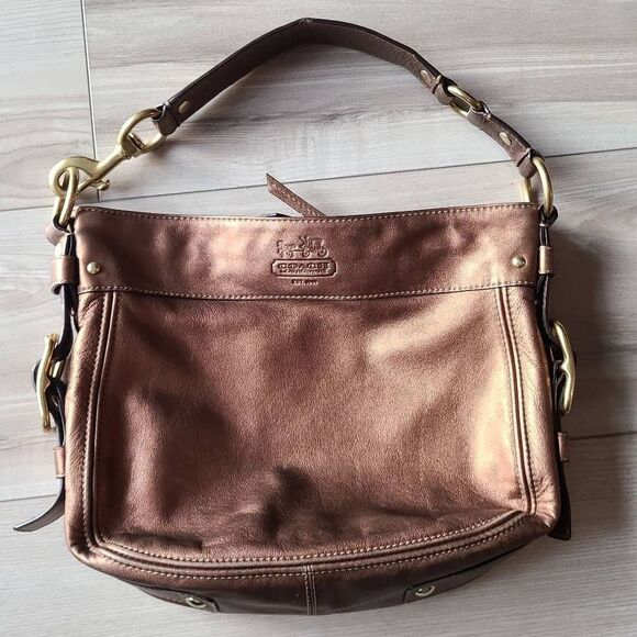 Coach Handbags - COACH Metallic Bronze and Gold Zoe Hobo Shoulder Bag 11"x13"